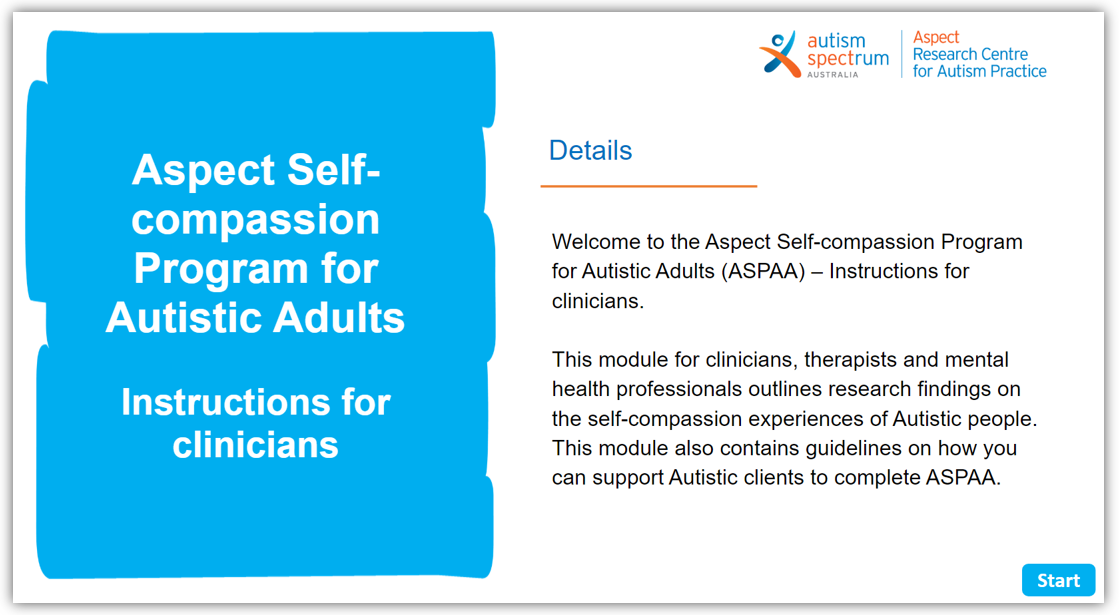 Clinician Version of Aspect Self-compassion Program for Autistic Adults (ASPAA)