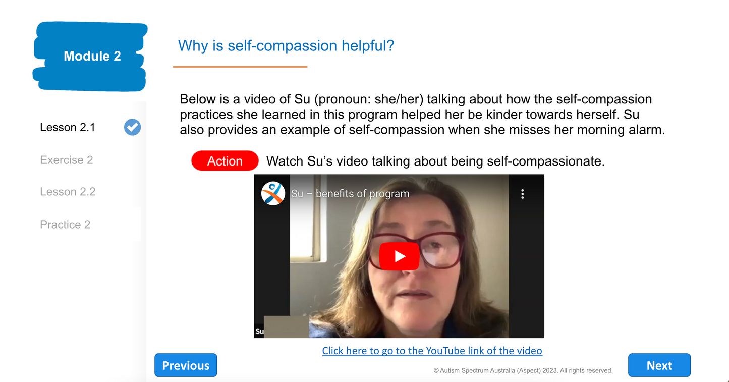 Clinician Version of Aspect Self-compassion Program for Autistic Adults (ASPAA) - Online Training Module